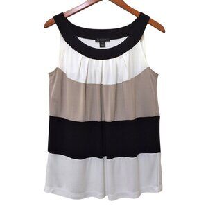 St. John Womens Sleeveless Colorblock Knit Top Bateau Neck Neutral - Size 10